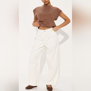 Myka Wide Leg Twill Barrel Pant - White Color Womens Size Large! NWT
